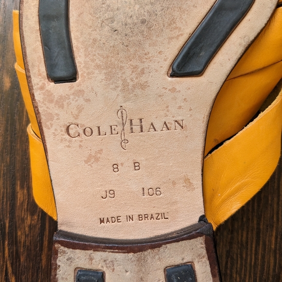 Cole Haan Yellow Leather Knot Square Open Toe Slide Flats Sandals - Picture 4 of 8